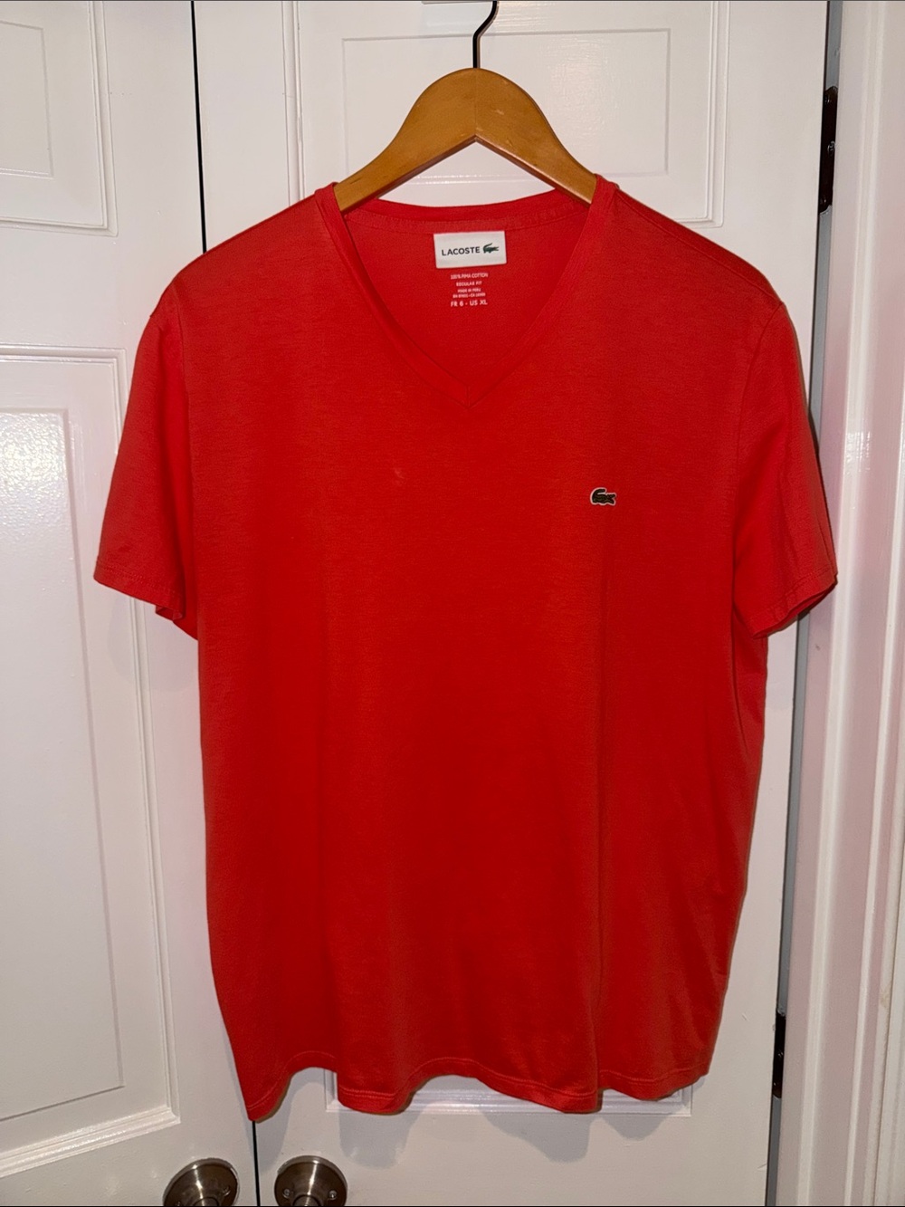 Lacoste Men's Red V-Neck T-Shirt with Signature Croc